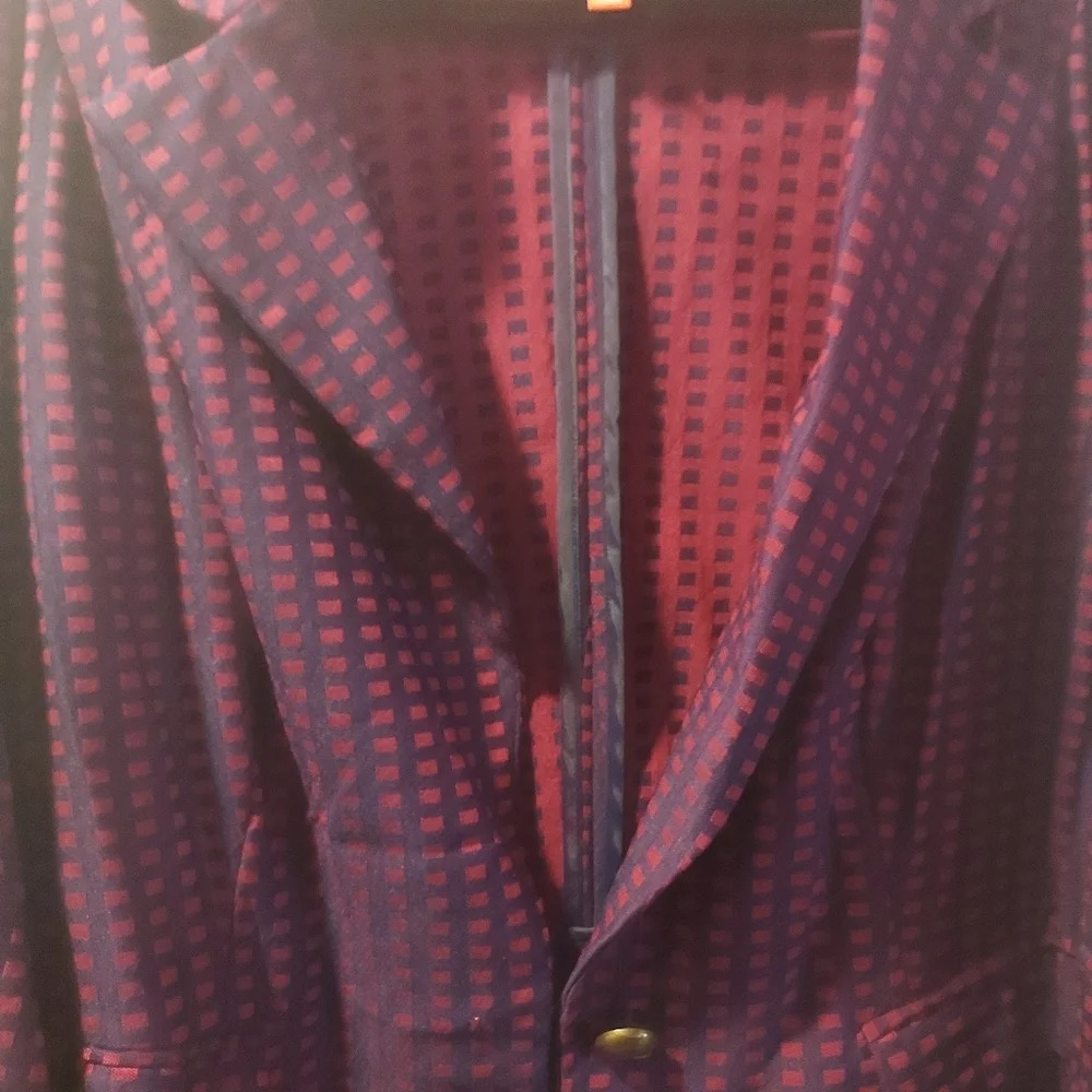 Modcloth Navy And Maroon Grid Print Button Detail… - image 7